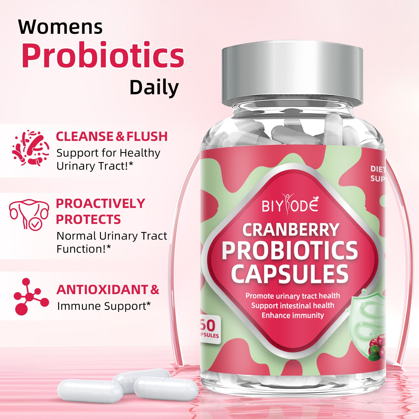 Biyode Effective Formula Ready Stock Fast Shipping Wholesale Cranberry Probiotic Capsules